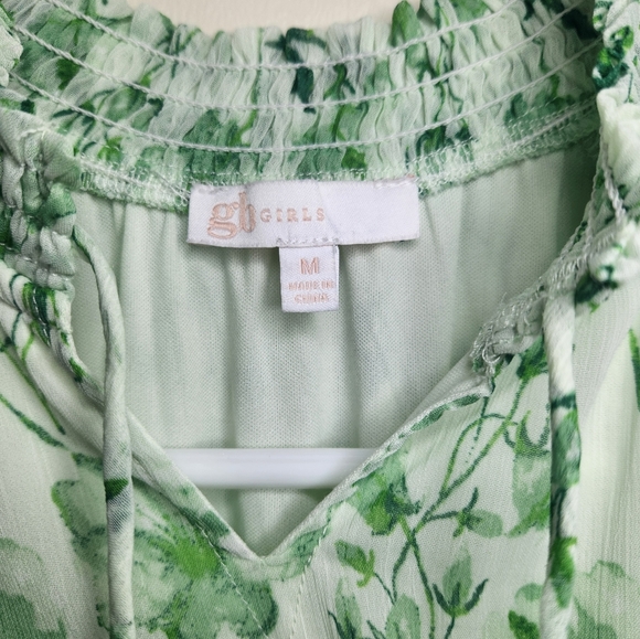 GB Girls Long Sleeve Green Floral Print Dress Sz Meduium - Picture 4 of 6